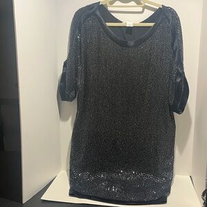 Diane Von Furstenberg Silk Black Beaded & Sequin Silk Dress, Satin Trim, Size 8